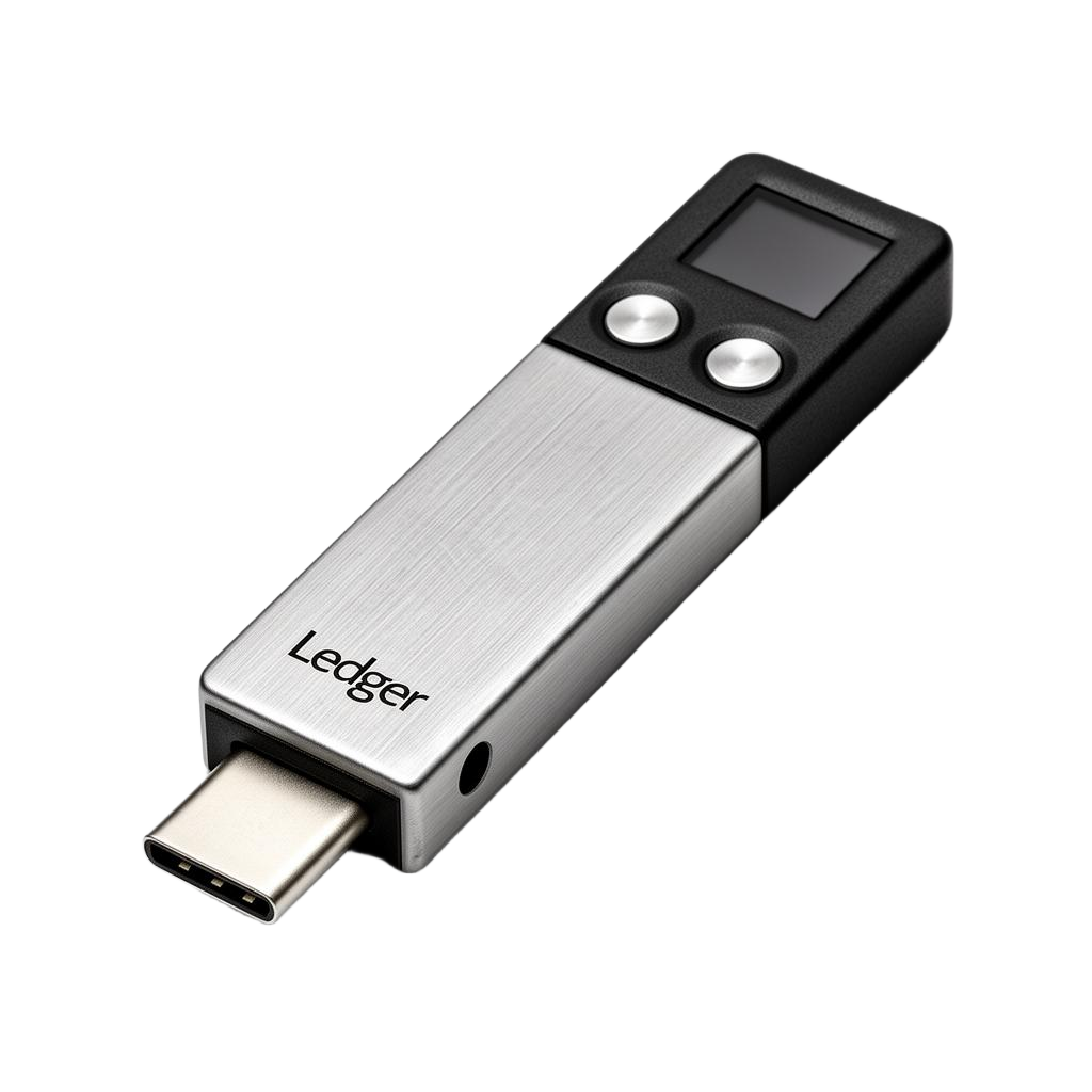 Ledger Nano X hardware wallet on dark studio background